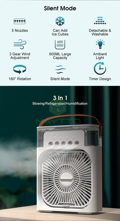 3-in-1 Mini Air Cooler – Portable AC with Humidifier, Quiet Cooling for Home & Office