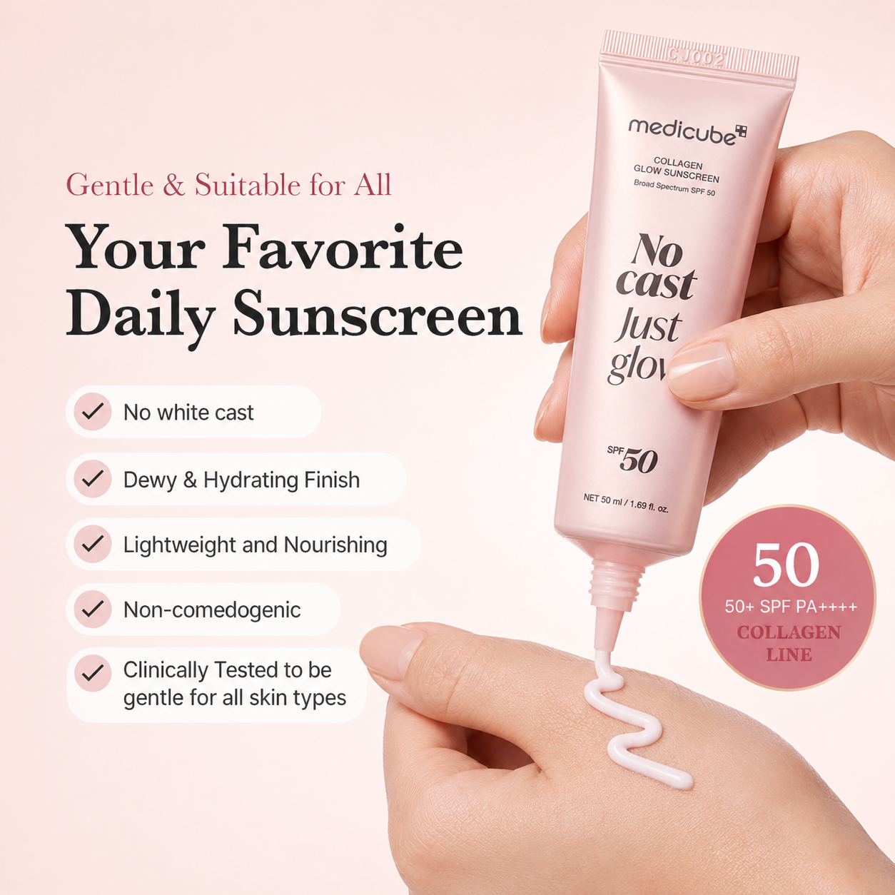 Medicube Hydrating Collagen Sunscreen SPF 50+ | No White Cast Daily Face Sunscreen