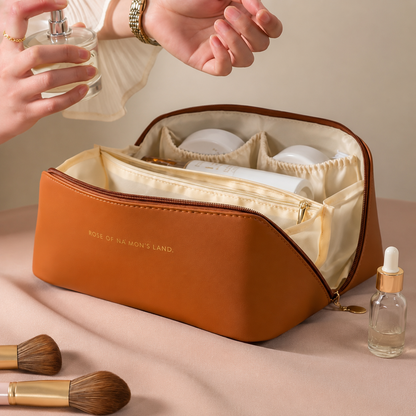 Premium Travel Makeup & Brush Organizer – Spacious Multi Pocket Cosmetic Case