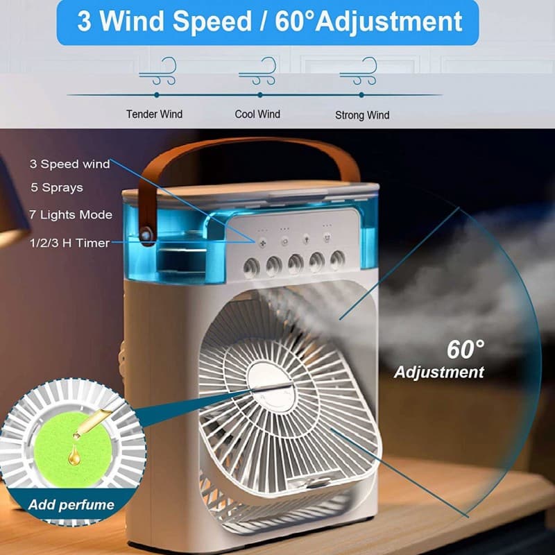 3-in-1 Mini Air Cooler – Portable AC with Humidifier, Quiet Cooling for Home & Office