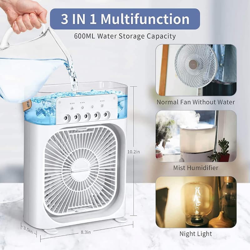 3-in-1 Mini Air Cooler – Portable AC with Humidifier, Quiet Cooling for Home & Office